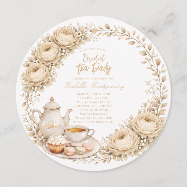 Convite Beige Palette Tea Party Bridal Shower (Frente)