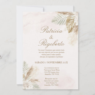 Convite Beige pampas Elegant Weditation em Espanhol