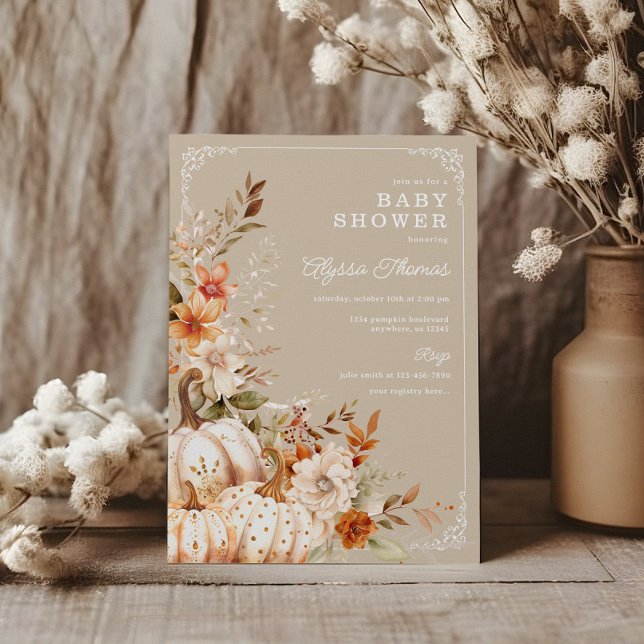 Convite Beige Pumpkin Gênero Chá de fraldas neutro (Criador carregado)