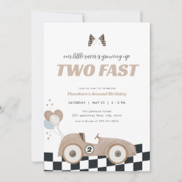 Convite Beige Race Car Two Fast Second Birthday Invite 