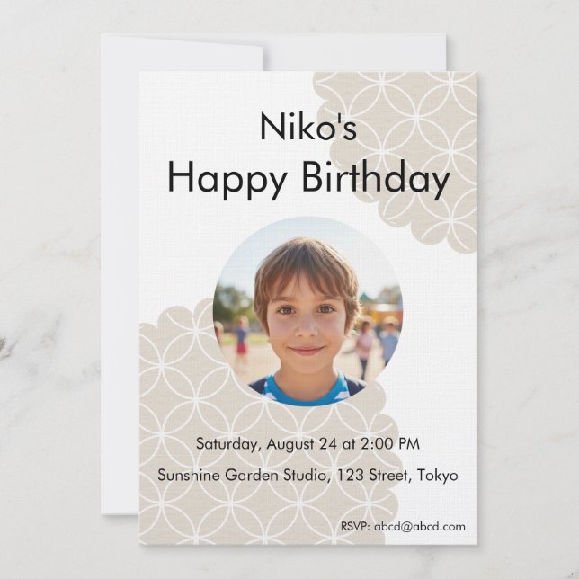 Convite Beige Shippo Photo Birthday Invitation | Editable  (Frente)