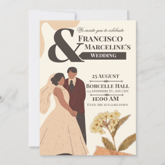 Convite Beige Simple Scrapbook Wedding Invitation
