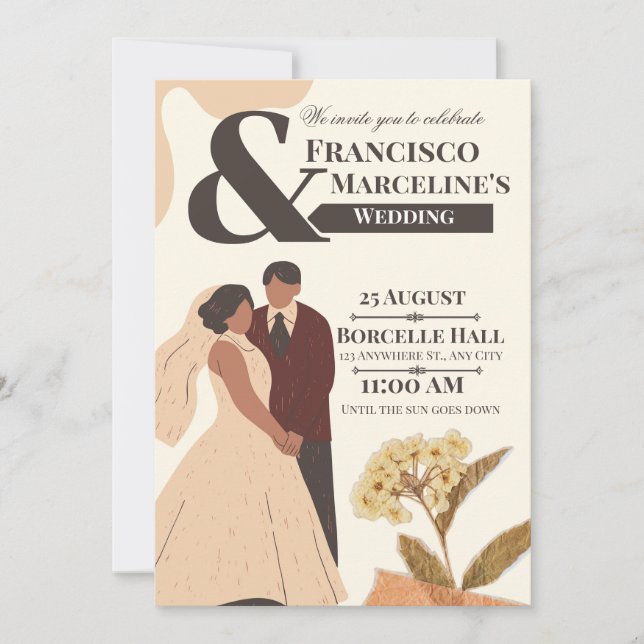 Convite Beige Simple Scrapbook Wedding Invitation (Frente)