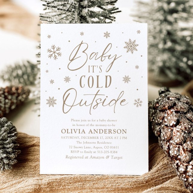 Convite Beige Snowflake Baby É frio fora do Chá de fraldas (Beige Snowflake Baby It's Cold Outside Baby Shower Invitation)