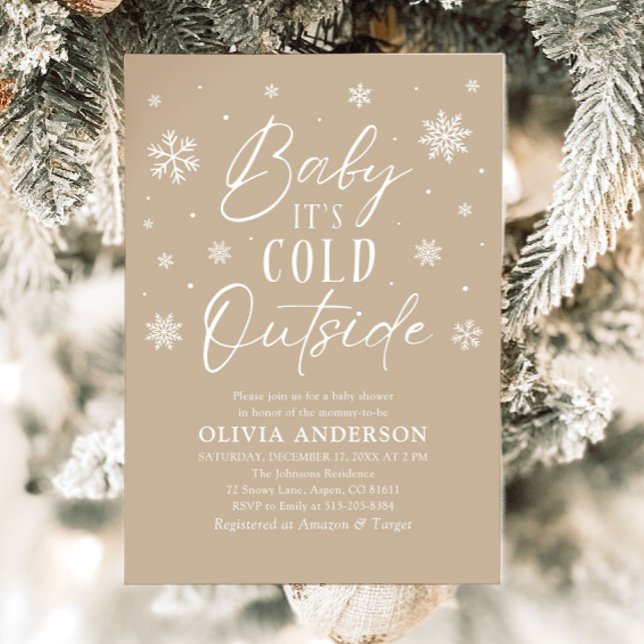 Convite Beige Snowflake Baby É frio fora do Chá de fraldas (Beige Snowflake Baby It's Cold Outside Baby Shower Invitation)