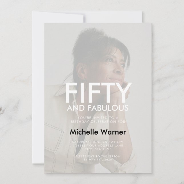 Convite Beige Tan Fifty and Fabulous 50th Birthday Photo (Frente)