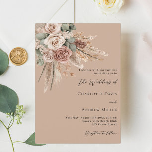 Convite Beige taupe rosa pampas greenery luxúria