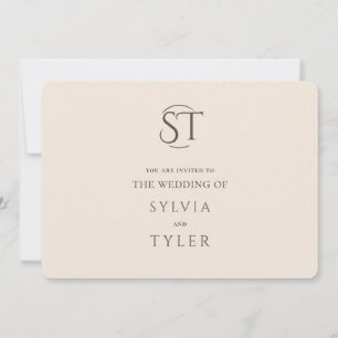 Convite Beige Typografia Crest Monogramas Casamento