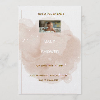 Convite Beige Watercolor Baby shower Invitation 