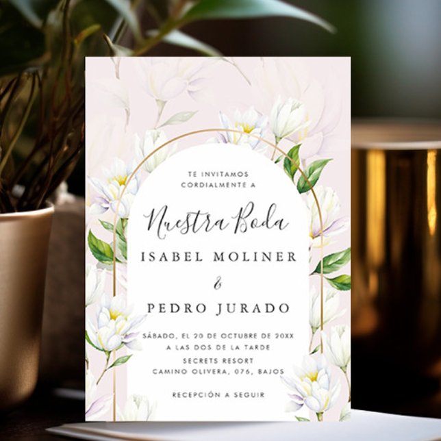 Convite Beige Watercolor Botanical Nuestra Boda Wedding (Criador carregado)