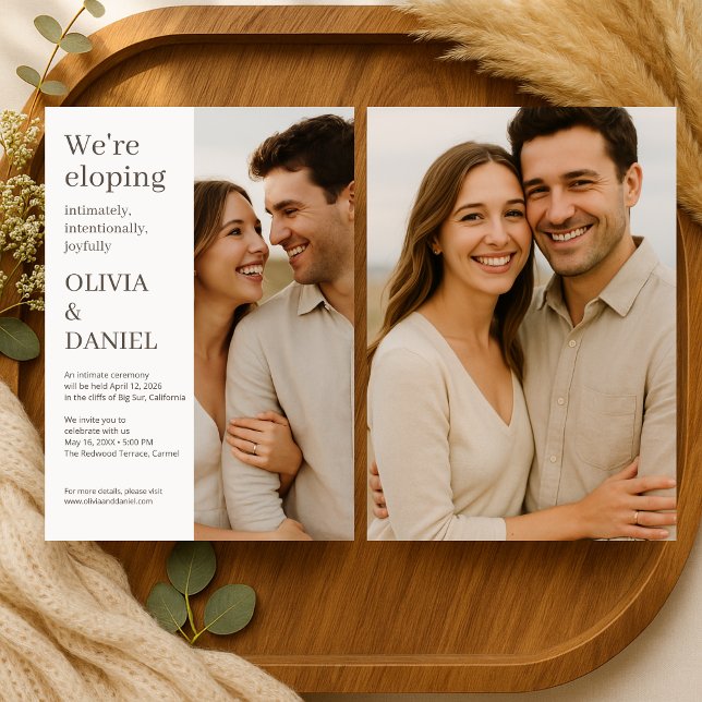 Convite Beige Wedding Elopement Minimal Photo  (Criador carregado)