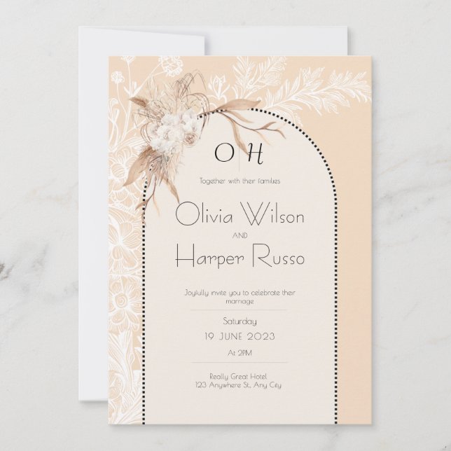 Convite beige wedding invitation  (Frente)