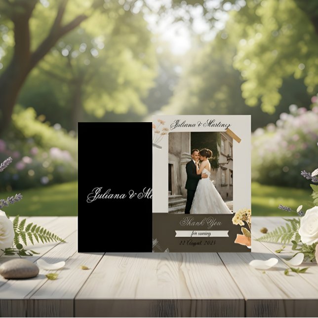 Convite Beige Wedding Invitation with Bride & Groom Photo (Criador carregado)