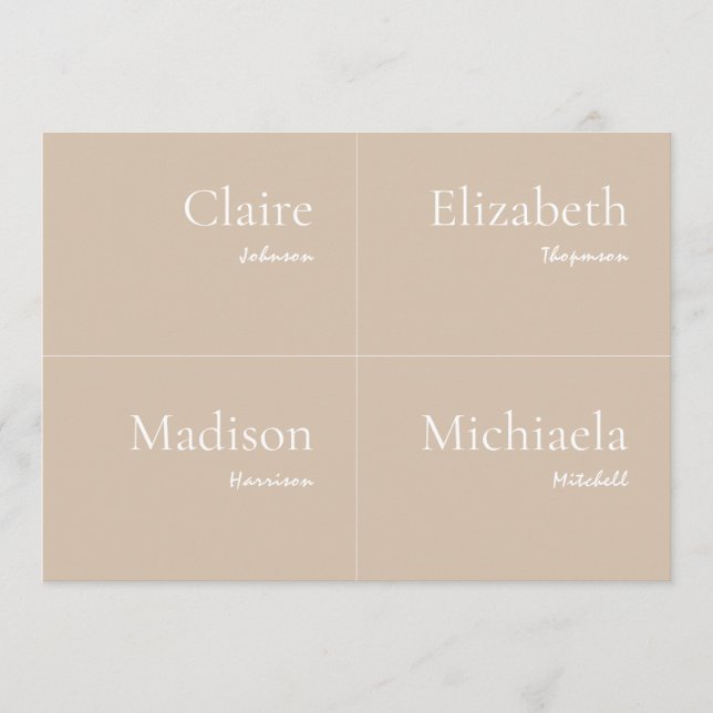 Convite Beige Weding Place Card DIY (Frente)