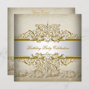 Convite Beige White Dourado Cream Partido Elegante