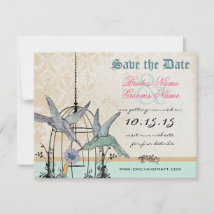 Convite Beija-flor Damask Gaiola de Casamento Save the Da
