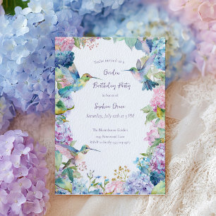 Convite Beija-flores Caprichosos com Aniversário de Hortên