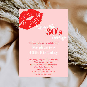 Convite Beijando meus 30 Anos de Adeus Rosa e Vermelho 40º