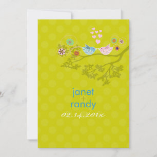 Convite Beijar Pássaros do Amor Fluindo corações/bolinh