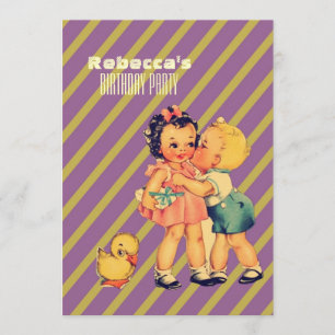 Convite beijo bonitinho crianças retrô festa de aniversári
