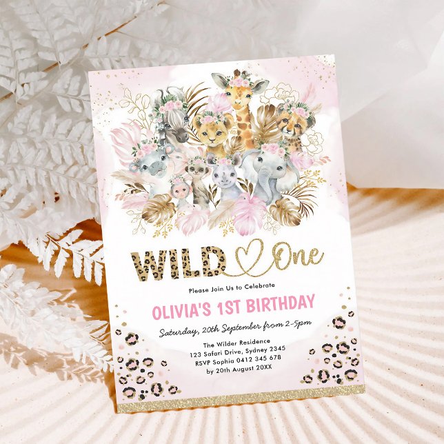 Convite Beijo Dourado Boho Safari Fera de 1º Aniversário (Criador carregado)