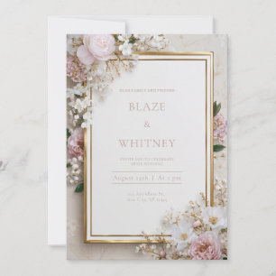 Convite Beijo Dourado Rosa Flor de Cerejeira Floral Casame