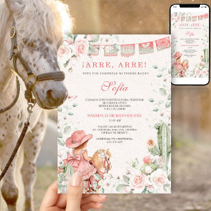 Convite Beijo Rosa Vaquerita Primeiro Rodeio Aniversário M
