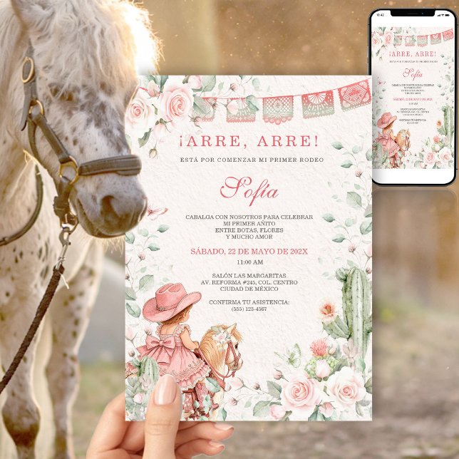 Convite Beijo Rosa Vaquerita Primeiro Rodeio Aniversário M (Criador carregado)