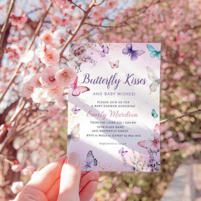 Convite Beijos borboletas e bebês desejam Chá de fraldas (Criador carregado)