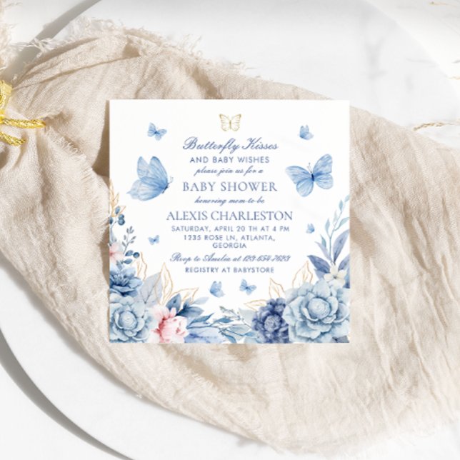 Convite Beijos borboletas e bebês desejam Chá de fraldas (Criador carregado)