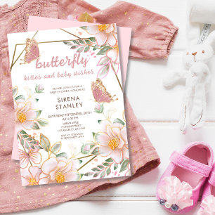 Convite Beijos de Borboleta e Desejos Chave de Bebê Rosa M