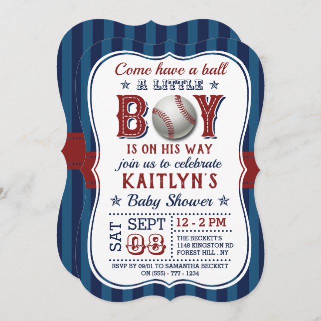 Convite Beisebol Boys Baby Shower (Frente/Verso)