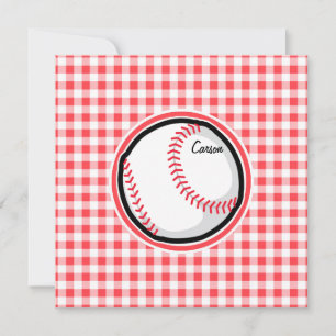 Convite Beisebol; Gingham Vermelho e Branco