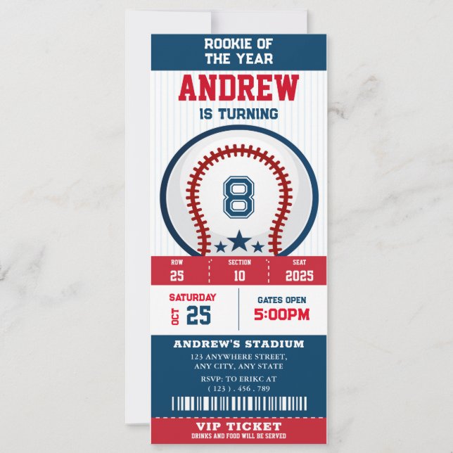 Convite Beisebol Ticket Rookie Do Ano (Frente)