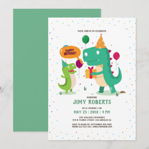 Convite Bela animação, crianças dinossauros Parabéns festa
