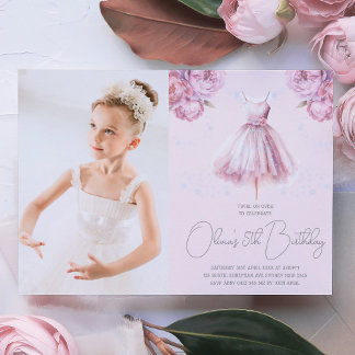 Convite Bela Ballerina Rosa Rosa Bela Aniversário com Foto