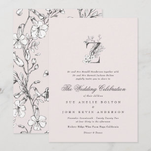 Convite Bela Blush Floral 'Z' Monograma Desenhado