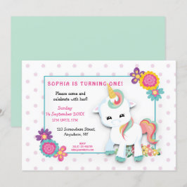 Convite Bela Branca, Unicórnio, Garotas Primeiro Aniversár