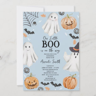 Convite Bela Chá de fraldas Azul do Halloween Pequeno Boo