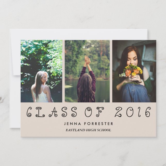 Convite Bela Classe De Festa de formatura De Três Fotos 20 (Frente)