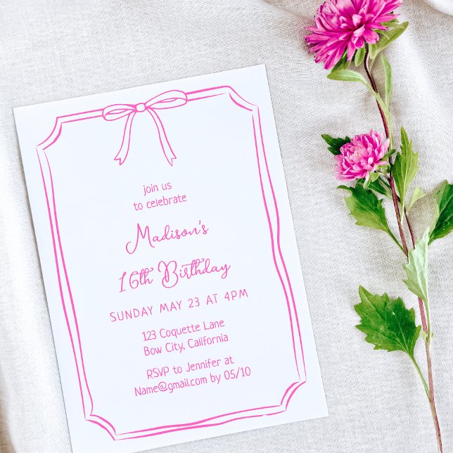 Convite Bela Coquete Arco Desenhado Mão Branca Aniversário (Criador carregado)