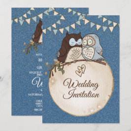 Convite Bela Coruja Azul Marrom Brilho Casamento