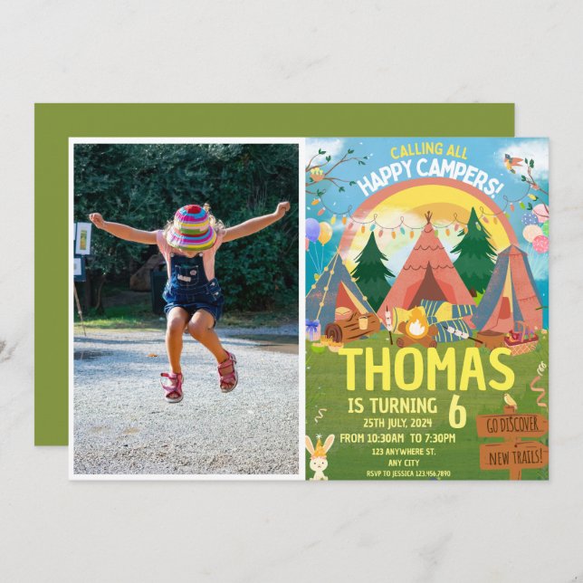 Convite Bela Crianças modernas de aniversário (Frente/Verso)