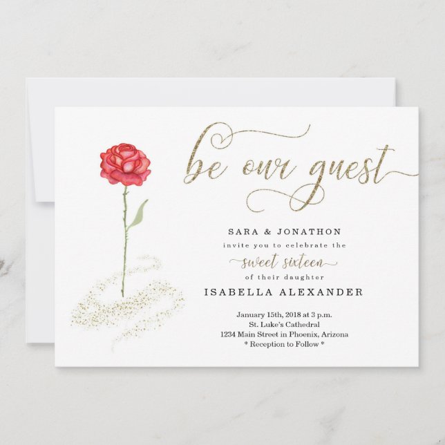 Convite Bela e a Besta Única Doce Dezesseis (Frente)