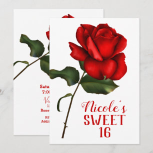 Convite Bela e a Fera do Partido Rose Red Sweet 16