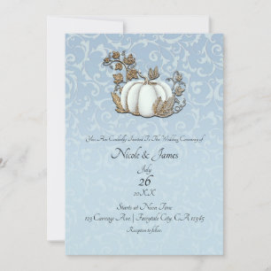 Convite Bela e Dourada Abóbora Cinza Azul Casamento Cinder