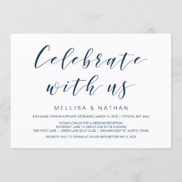 Convite Bela Elegância, Azul Marinho, Casamento Furtivo