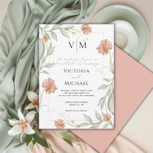 Convite Bela Flor de Pêssego Verdejante Elegante Casamento