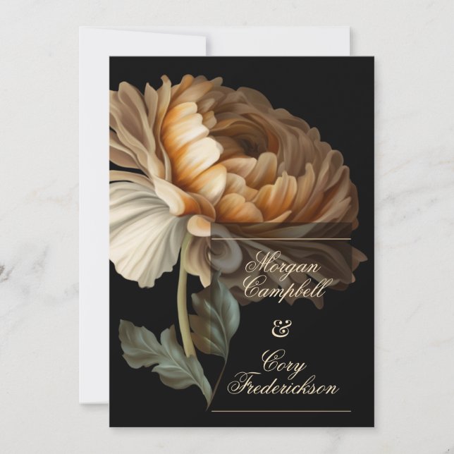 Convite Bela Flor Pintada do Mundo Antigo Romântico e Somb (Frente)