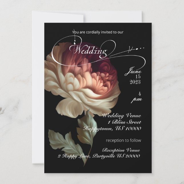 Convite Bela Flor Pintada do Velho Mundo Romântica P1ink  (Verso)